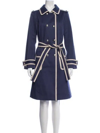Pre-owned St John Striped Trench Coat In Blue