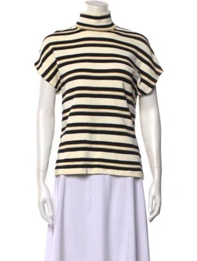 Pre-owned St John Striped Turtleneck Sweater In Neutral