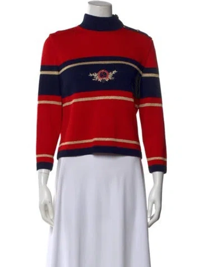 Pre-owned St John Striped Turtleneck Sweater In Red