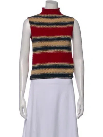 Pre-owned St John Striped Turtleneck Sweater In Red