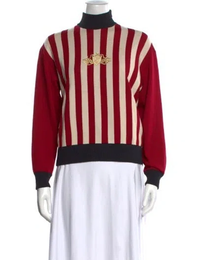 Pre-owned St John Striped Turtleneck Sweater In Red