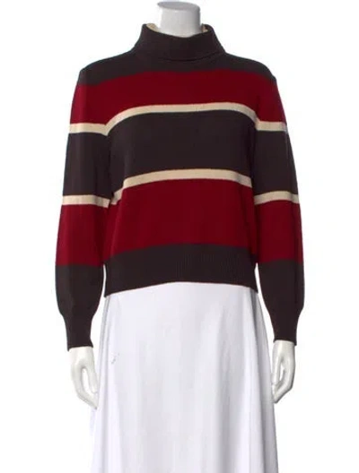 Pre-owned St John Striped Turtleneck Sweater In Red