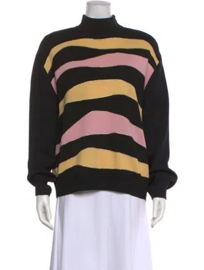 Pre-owned St John Striped Turtleneck Sweatshirt In Black
