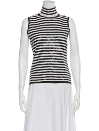Pre-owned St John Striped Turtleneck Top In Multi