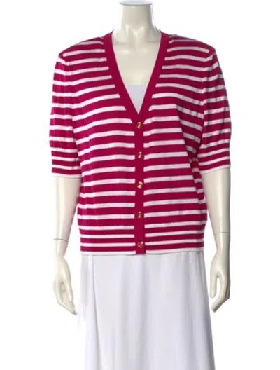 Pre-owned St John Striped V-neck Blouse In Pink