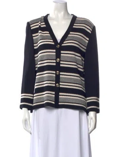 Pre-owned St John Striped V-neck Sweater