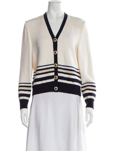 Pre-owned St John Striped V-neck Sweater
