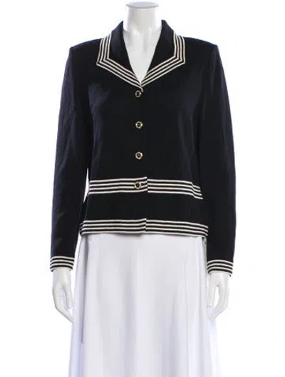 Pre-owned St John Striped V-neck Sweater In Black