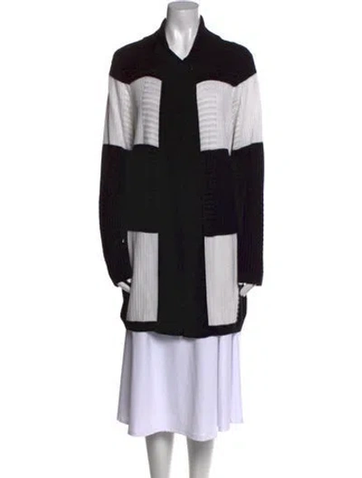 Pre-owned St John Striped V-neck Sweater In Black
