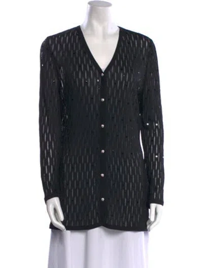 Pre-owned St John Striped V-neck Sweater In Black