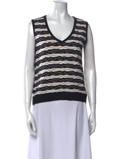 Pre-owned St John Striped V-neck Sweater In Black