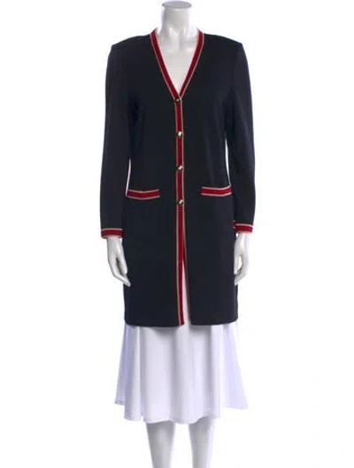 Pre-owned St John Striped V-neck Sweater In Black