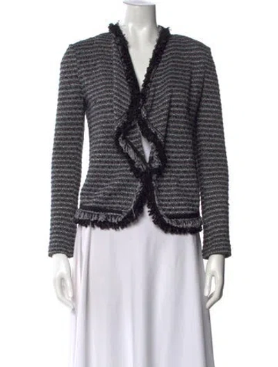 Pre-owned St John Striped V-neck Sweater In Black