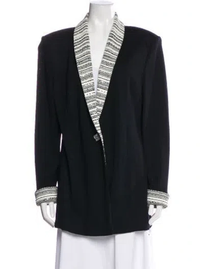 Pre-owned St John Striped V-neck Sweater In Black