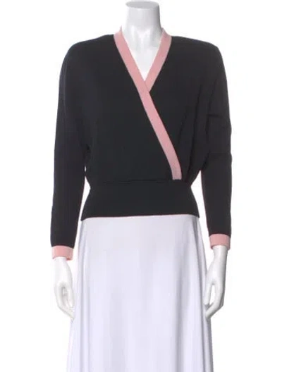 Pre-owned St John Striped V-neck Sweater In Black
