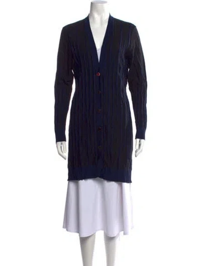 Pre-owned St John Striped V-neck Sweater In Black