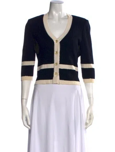 Pre-owned St John Striped V-neck Sweater In Black
