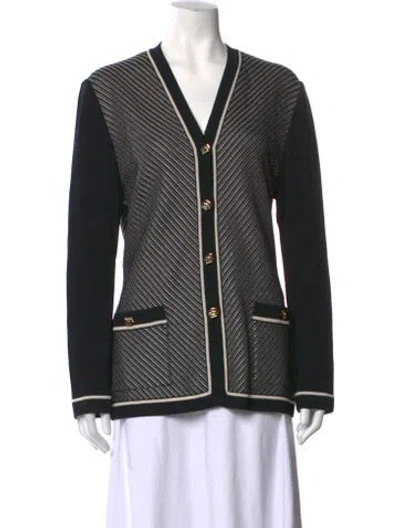 Pre-owned St John Striped V-neck Sweater In Black/white