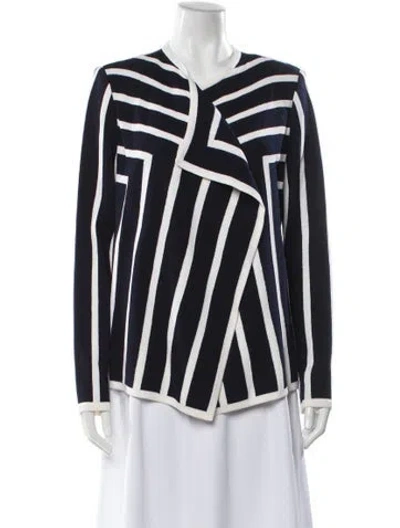 Pre-owned St John Striped V-neck Sweater In Blue