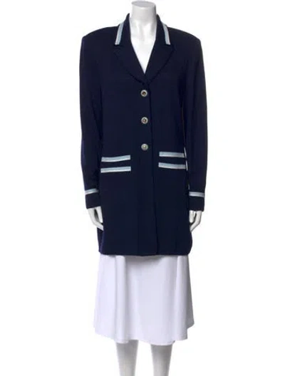 Pre-owned St John Striped V-neck Sweater In Blue