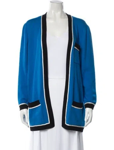 Pre-owned St John Striped V-neck Sweater In Blue