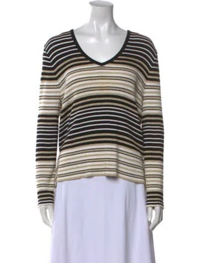 Pre-owned St John Striped V-neck Sweater In Blue