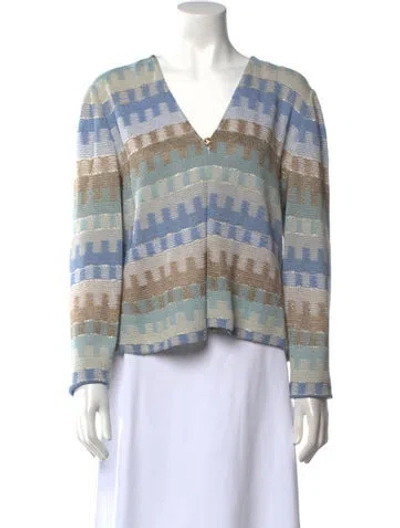 Pre-owned St John Striped V-neck Sweater In Blue