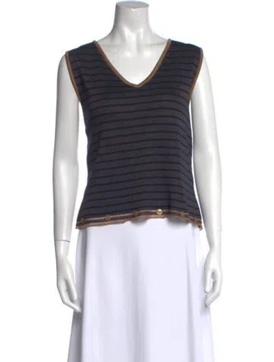 Pre-owned St John Striped V-neck Sweater In Blue