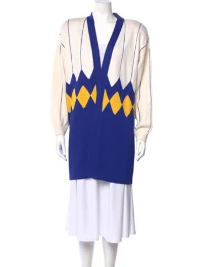 Pre-owned St John Striped V-neck Sweater In Blue