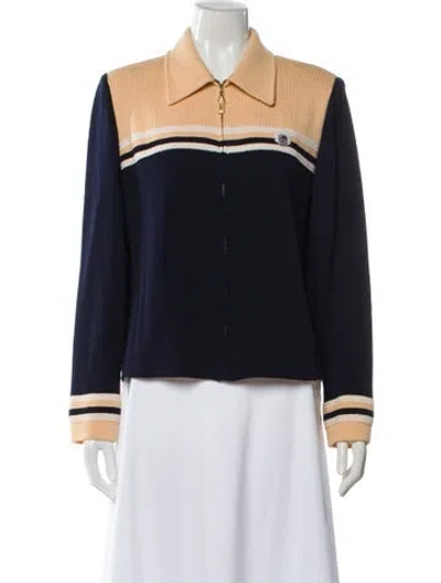 Pre-owned St John Striped V-neck Sweater In Blue