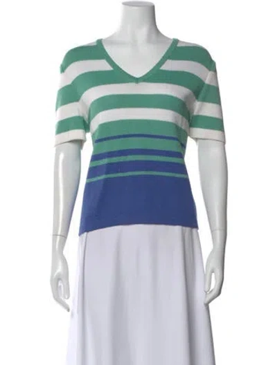 Pre-owned St John Striped V-neck Sweater In Blue