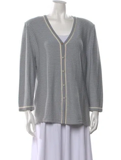 Pre-owned St John Striped V-neck Sweater In Blue