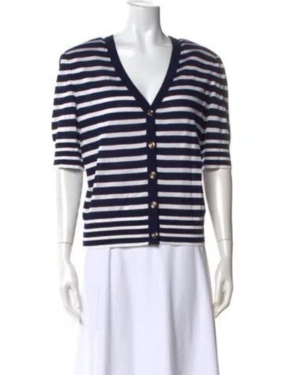 Pre-owned St John Striped V-neck Sweater In Blue