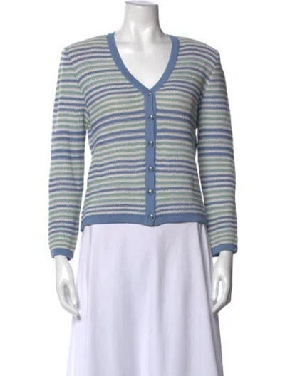Pre-owned St John Striped V-neck Sweater In Blue