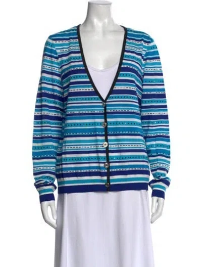 Pre-owned St John Striped V-neck Sweater In Blue
