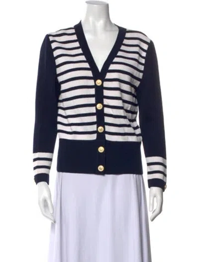 Pre-owned St John Striped V-neck Sweater In Blue