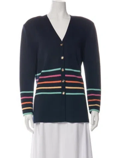 Pre-owned St John Striped V-neck Sweater In Blue
