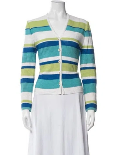 Pre-owned St John Striped V-neck Sweater In Blue