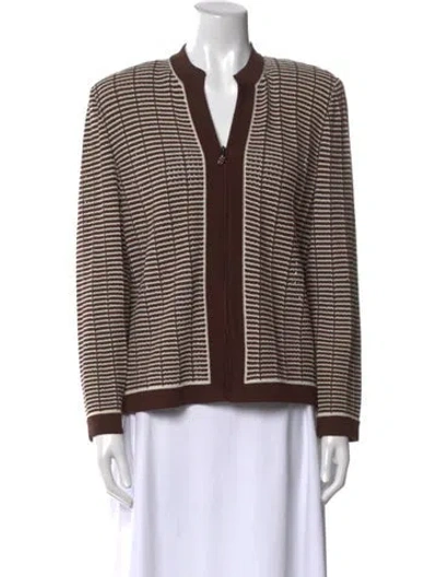 Pre-owned St John Striped V-neck Sweater In Brown