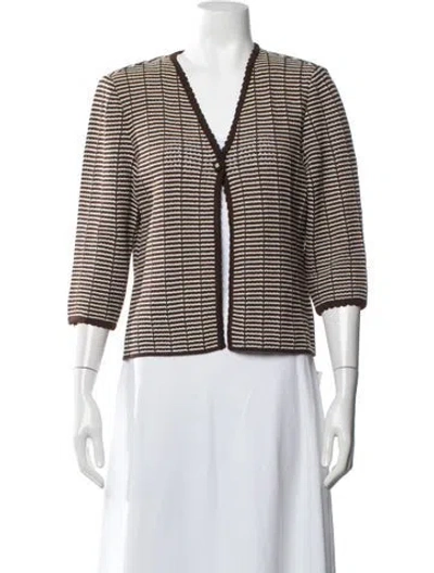 Pre-owned St John Striped V-neck Sweater In Brown