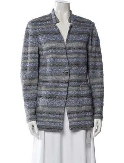 Pre-owned St John Striped V-neck Sweater In Gray
