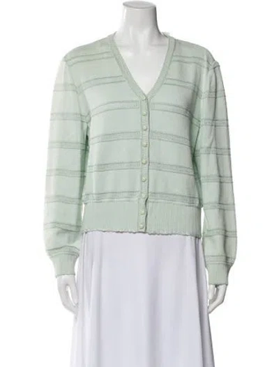 Pre-owned St John Striped V-neck Sweater In Green