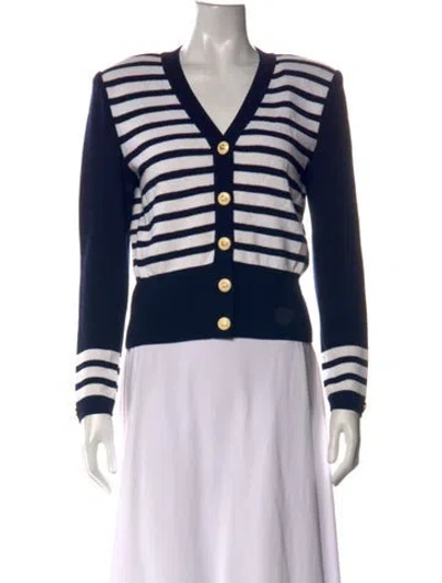 Pre-owned St John Striped V-neck Sweater In Multicolor