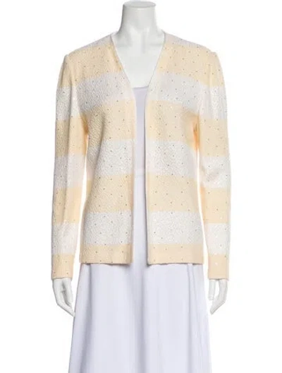 Pre-owned St John Striped V-neck Sweater In Neutral