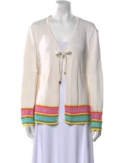 Pre-owned St John Striped V-neck Sweater In Neutral