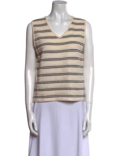 Pre-owned St John Striped V-neck Sweater In Neutral