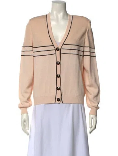 Pre-owned St John Striped V-neck Sweater In Neutral