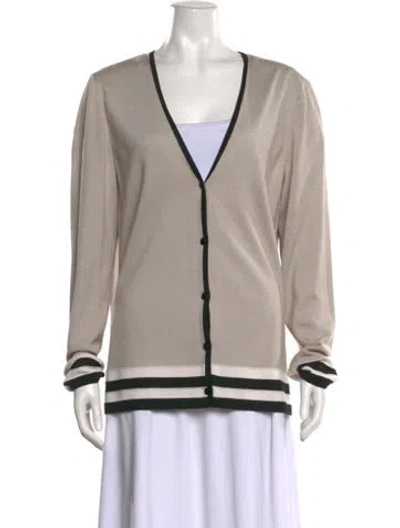 Pre-owned St John Striped V-neck Sweater In Neutral