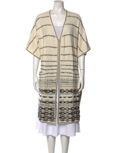 Pre-owned St John Striped V-neck Sweater In Neutral