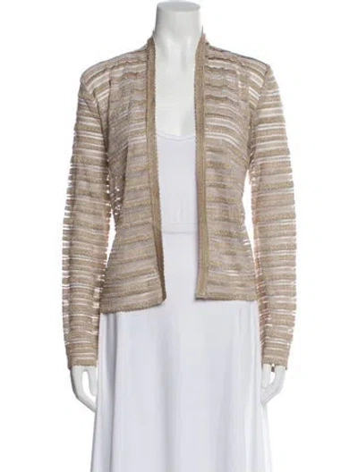 Pre-owned St John Striped V-neck Sweater In Neutral